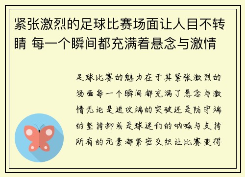 紧张激烈的足球比赛场面让人目不转睛 每一个瞬间都充满着悬念与激情